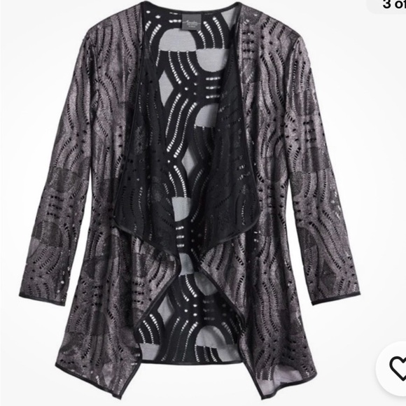Chico's Traveller’s Cardigan Women’s SZ 2 (large) Deco Lace Silver Black Holiday - Picture 1 of 12